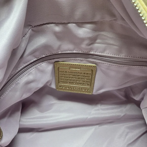 CoachKyra Signature Logo Travel Satchel Duffel Duffle Bag Tan Khaki